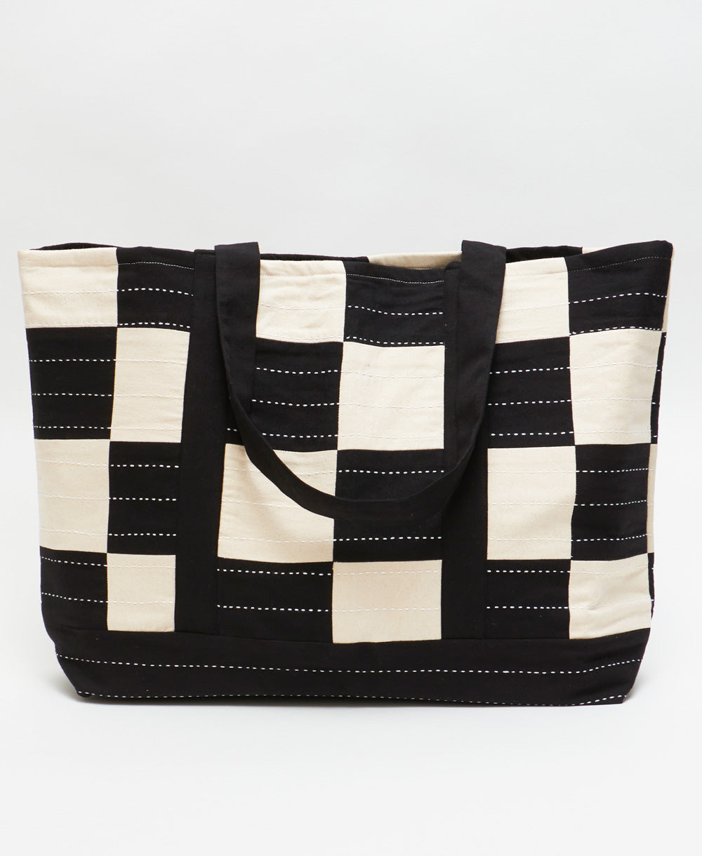 Checkered Canvas Tote Bag - Charcoal