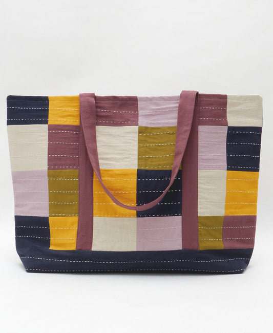 Checkered Canvas Tote Bag - Lilac