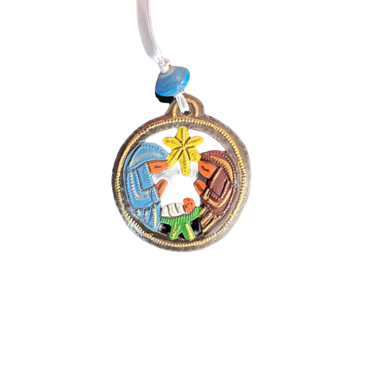 Circle Nativity Ornament — 2" Round | Haitian Steel Drum Metal Art | Handmade Christmas Ornament