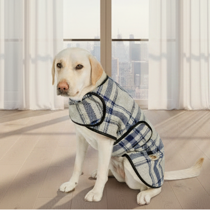 Gray and Blue Plaid Blanket Dog Coat