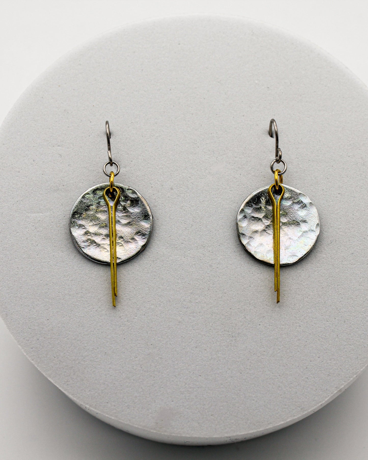 Full Circle Earrings | Repurposed Steel & Brass Automotive Parts | Stainless Steel Ear Wire