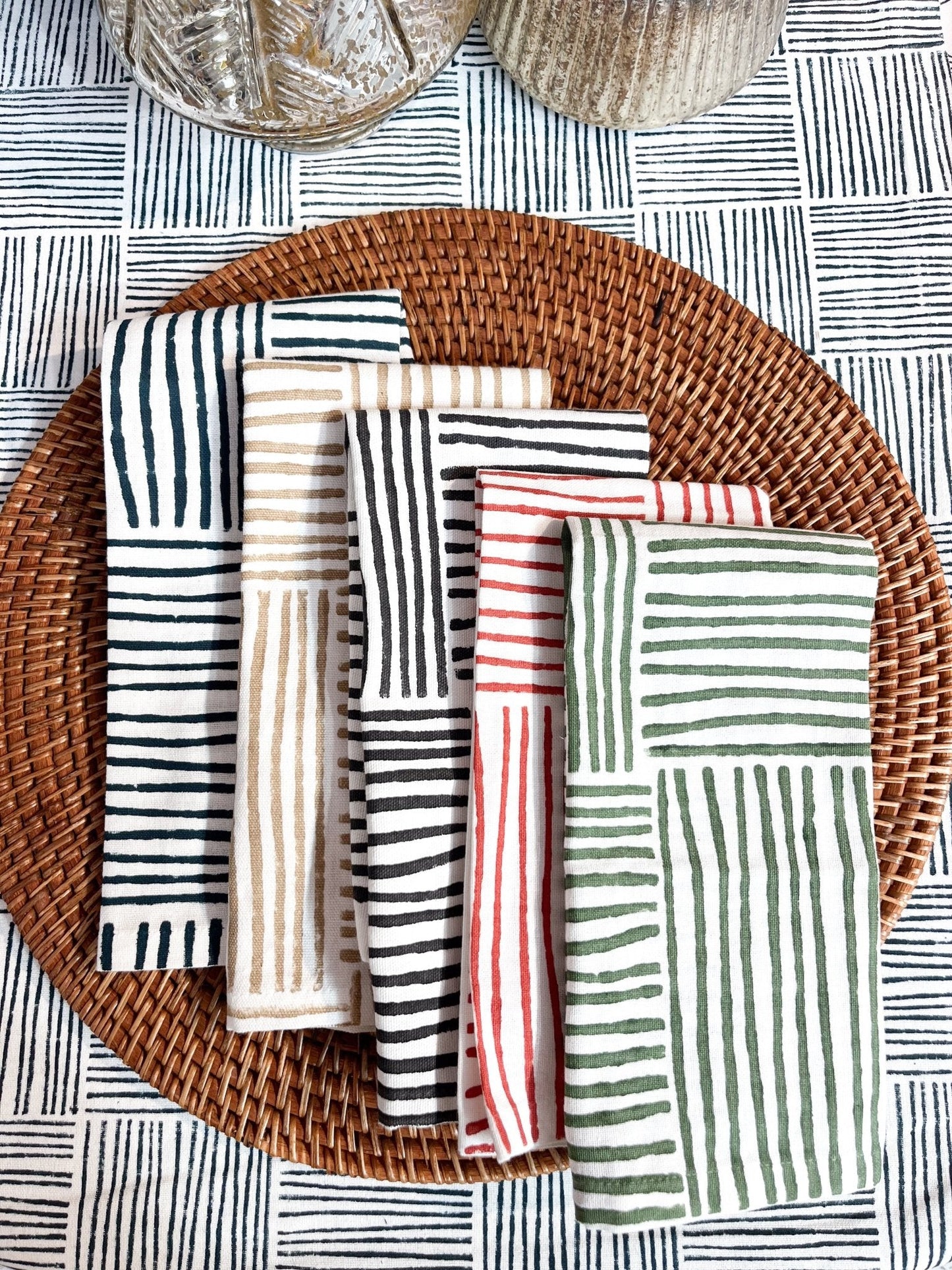 Table Runner (Ivory) - Striped, Midnight