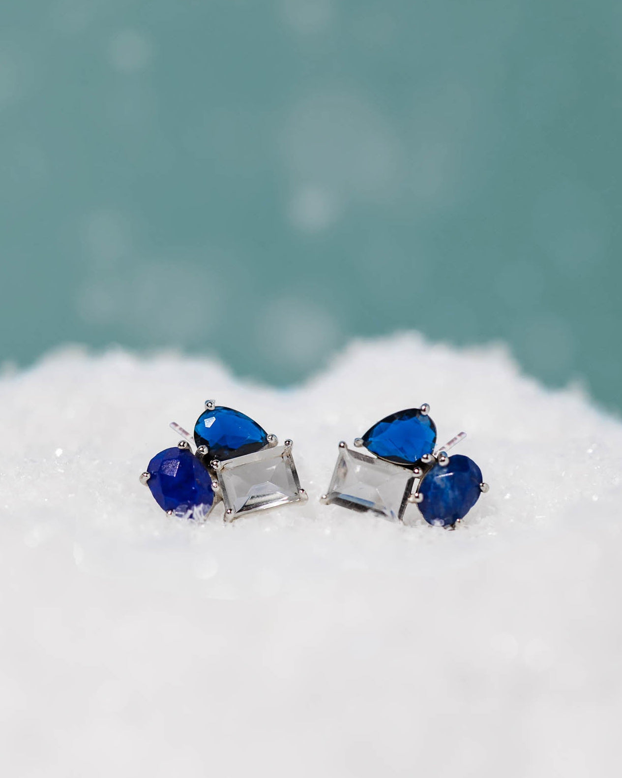 Lapis Cluster Studs - Silver