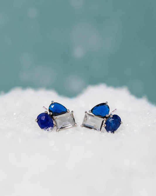 Lapis Cluster Studs - Silver