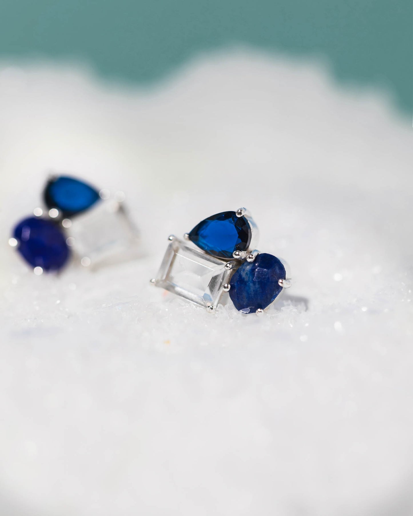 Lapis Cluster Studs - Silver