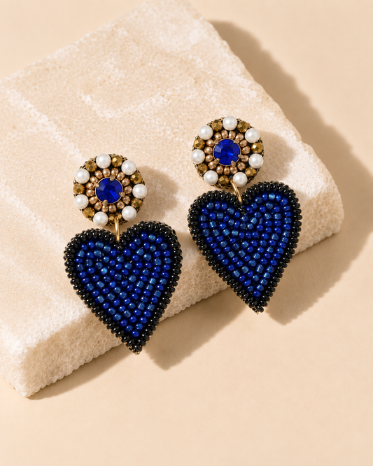 Hand-Beaded Heart Earrings