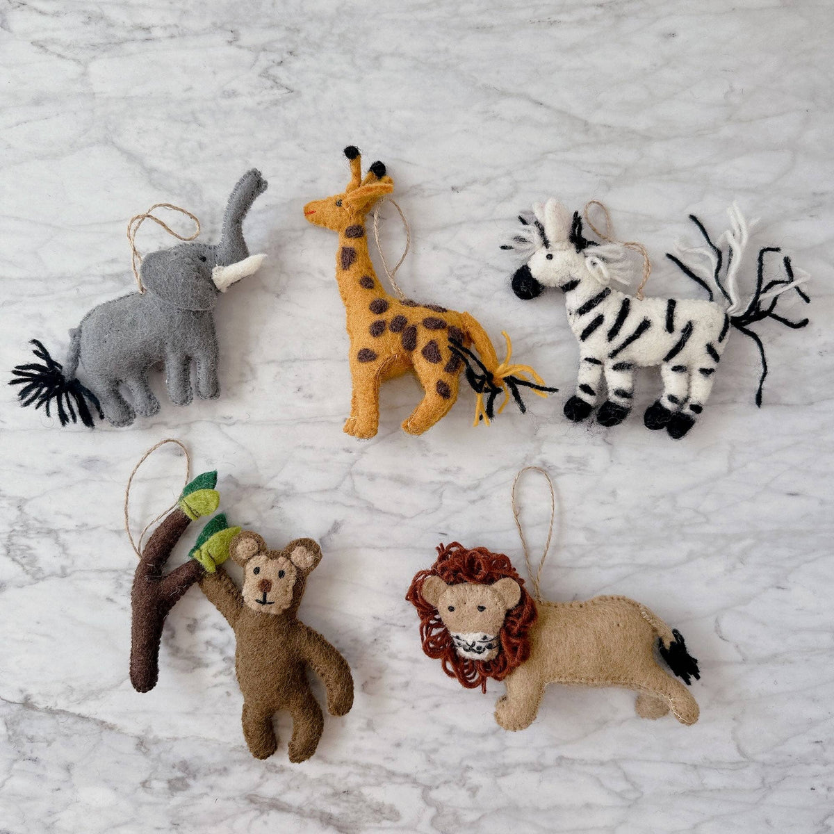 Felt Ornament Set of 5 - Safari Animals