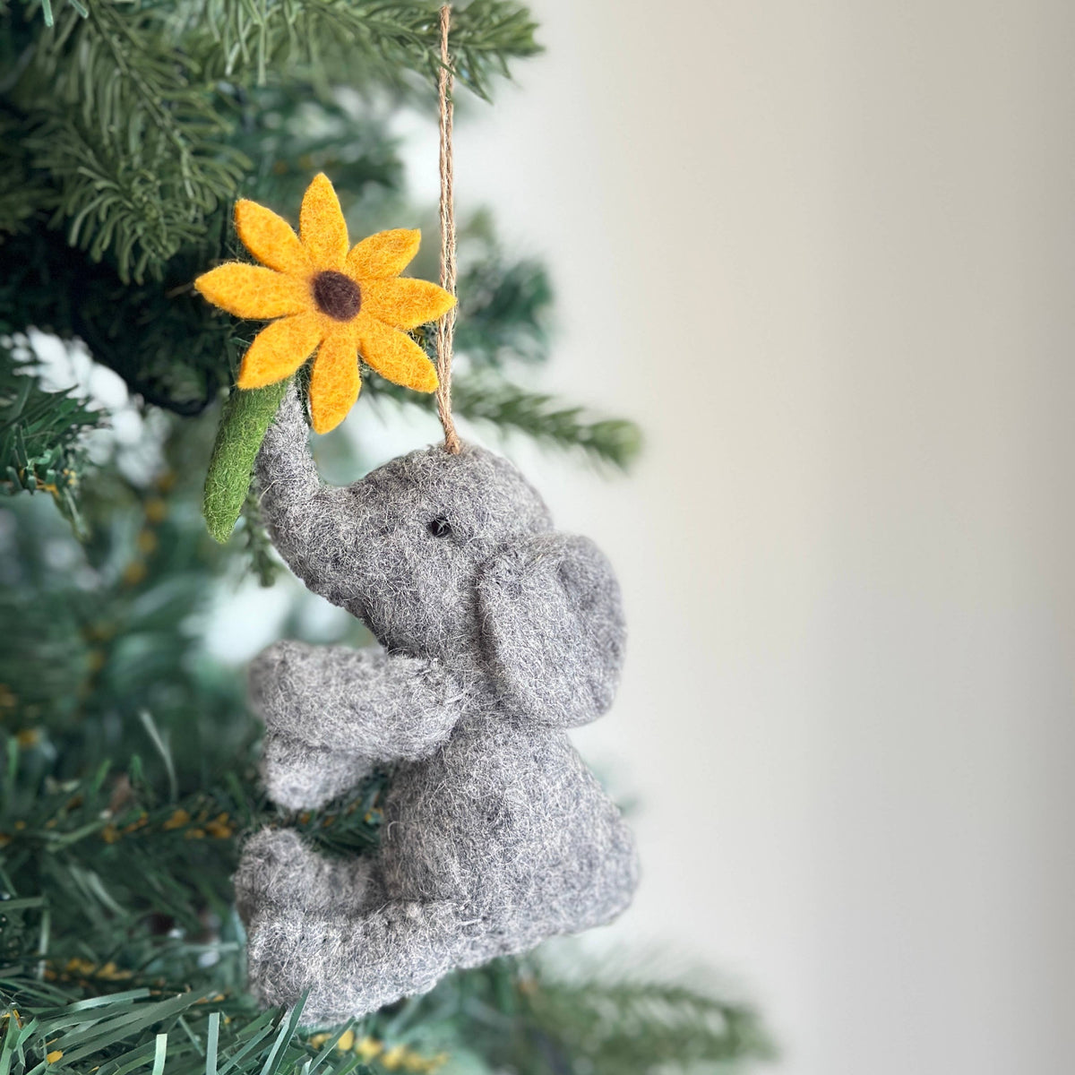 Felt Elephant with Flower Ornament