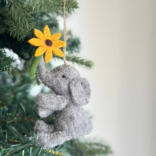 Felt Elephant with Flower Ornament
