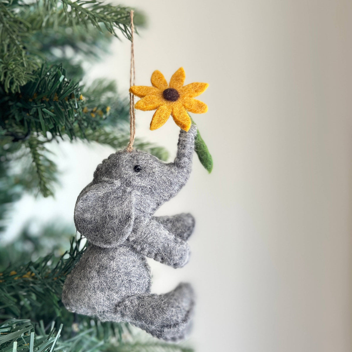 Felt Elephant with Flower Ornament