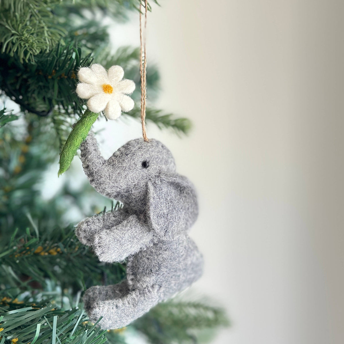 Felt Elephant with Flower Ornament