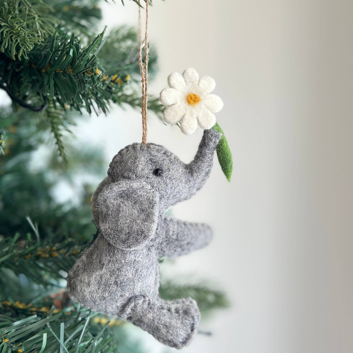 Felt Elephant with Flower Ornament
