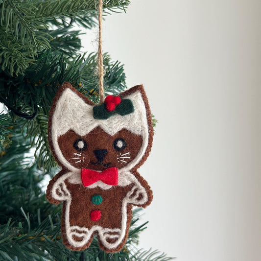 Felt Gingerbread Cat Ornament