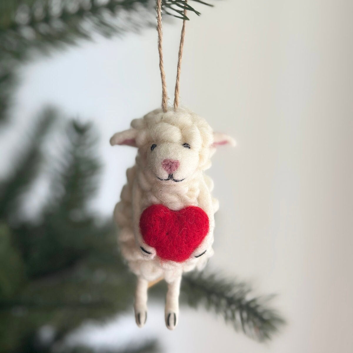 Felt Sheep Holding Heart Ornament