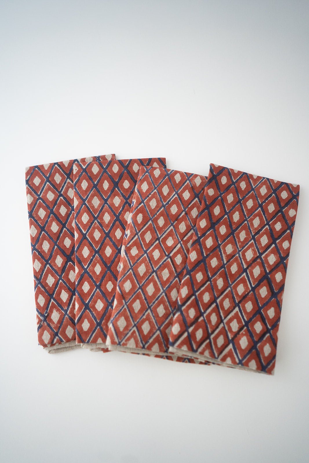 Flax Linen Napkins (set of 4) - Ikat FILL, Navy & Terracotta