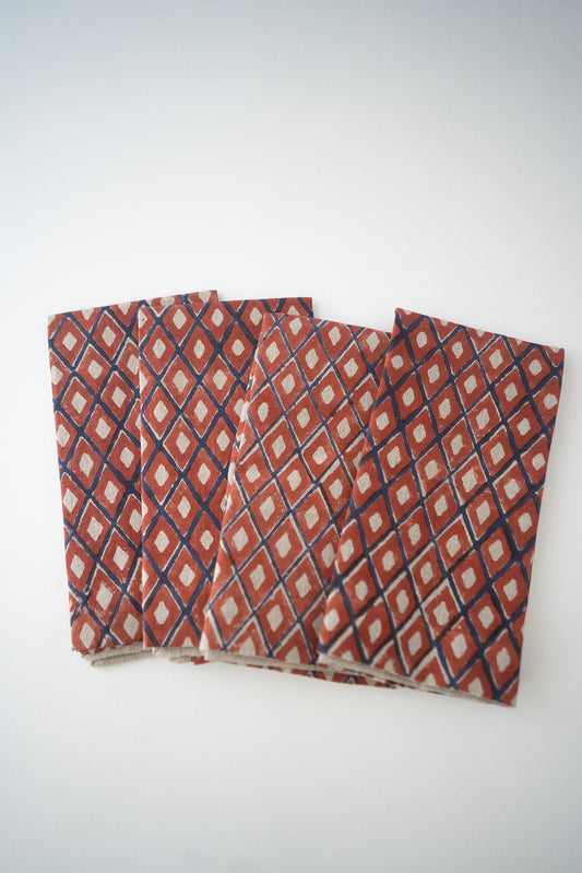 Flax Linen Napkins (set of 4) - Ikat FILL, Navy & Terracotta