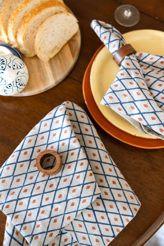 Flax Linen Napkins (set of 4) - Ikat, Navy & Terracotta