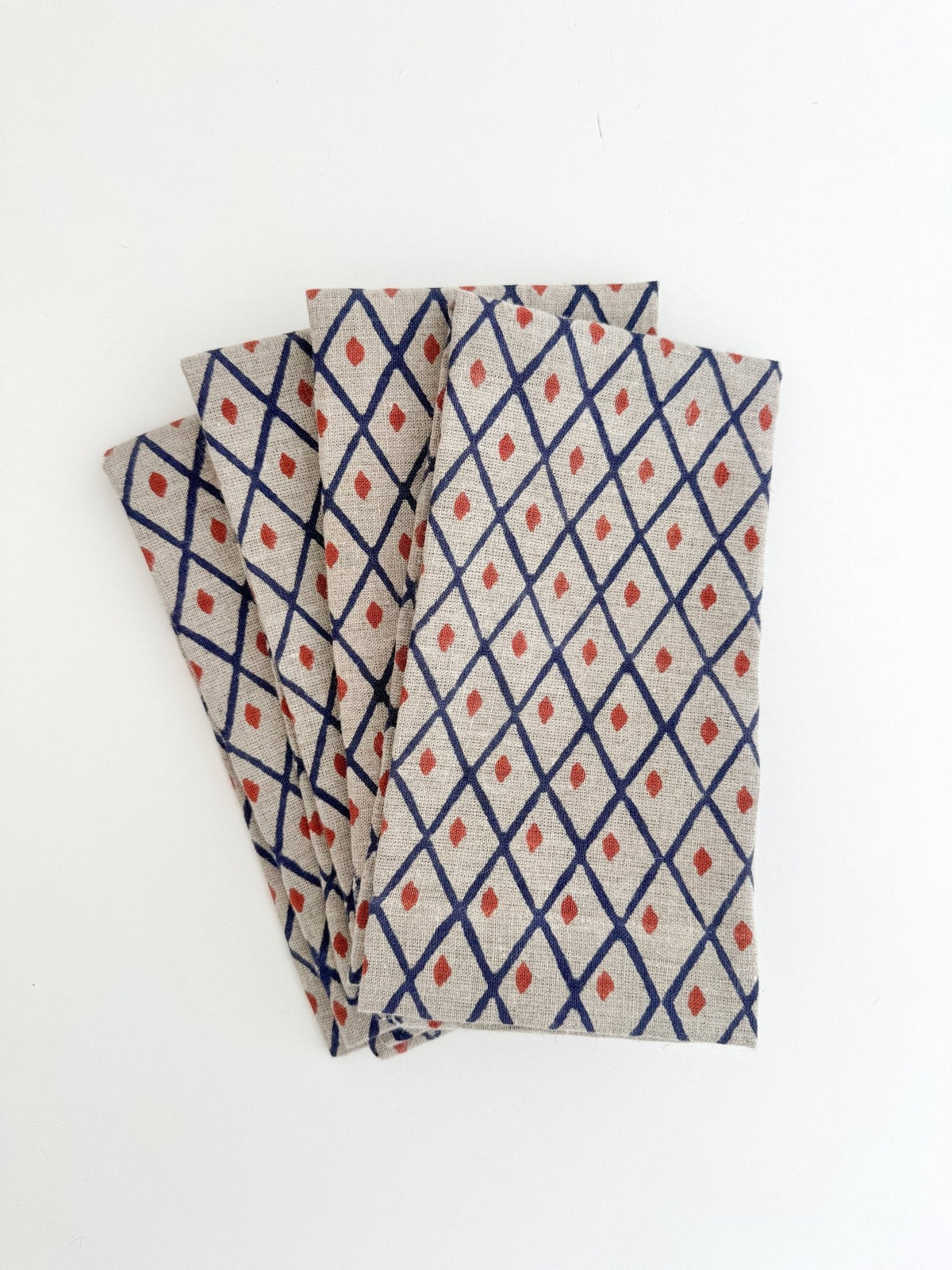 Flax Linen Napkins (set of 4) - Ikat, Navy & Terracotta