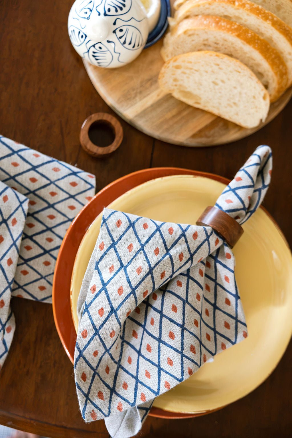 Flax Linen Napkins (set of 4) - Ikat, Navy & Terracotta
