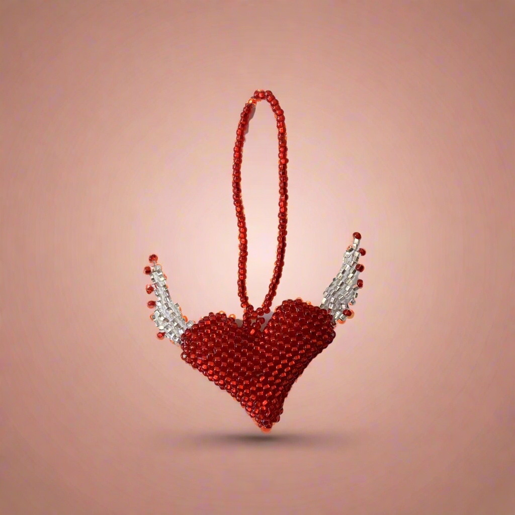 Flying Heart Seed Bead Artisan Made Ornament - Guatemala