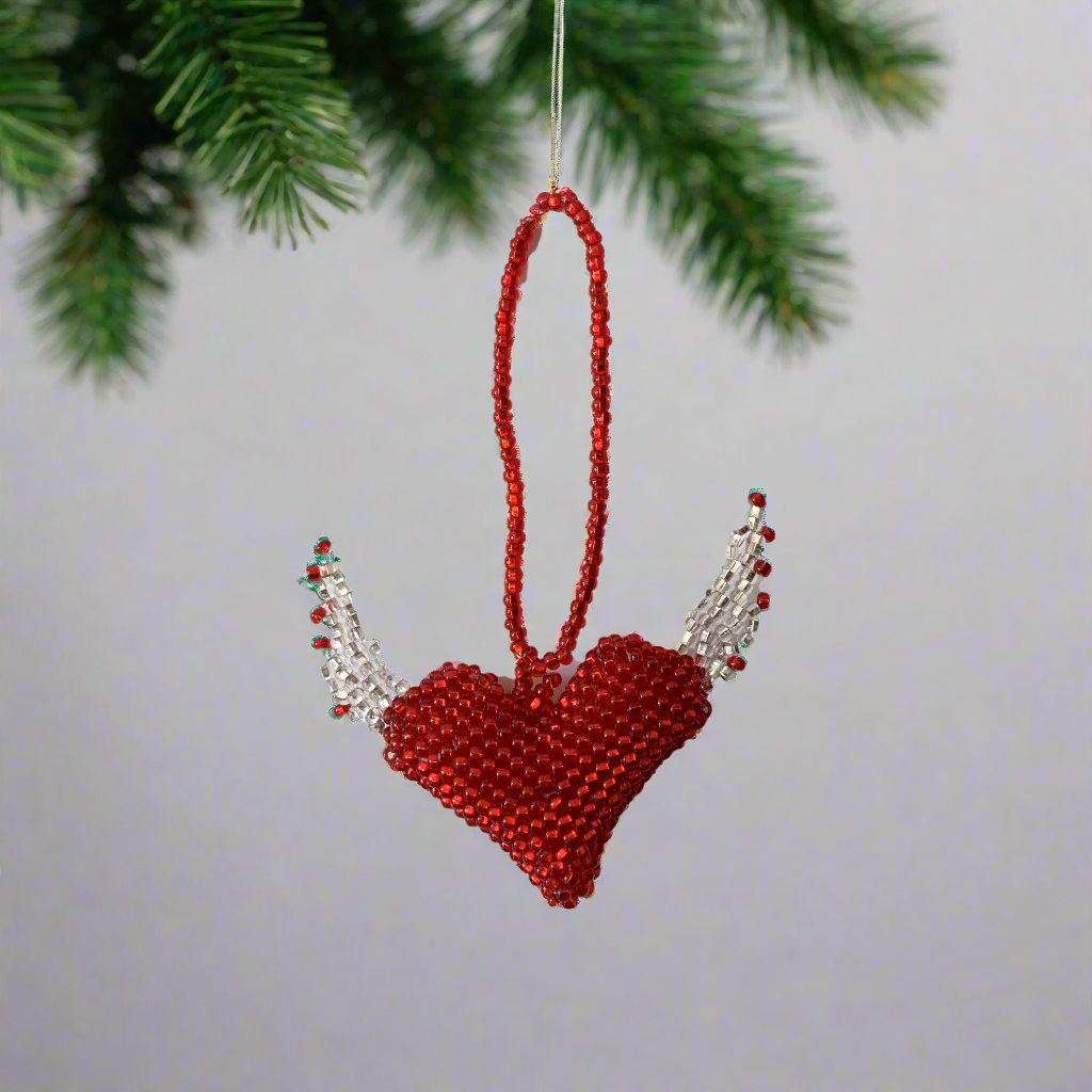 Flying Heart Seed Bead Artisan Made Ornament - Guatemala