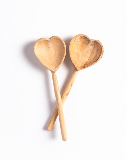 Olive Wood Heart Teaspoon Pair