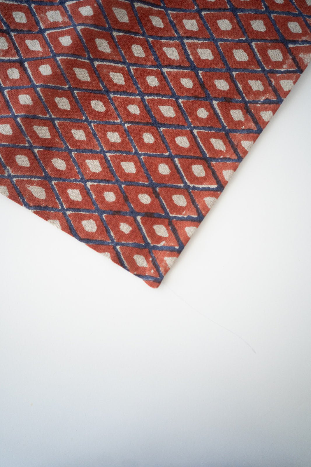 Hand Block Printed Table Runner (Flax Linen) - Ikat, Terracotta