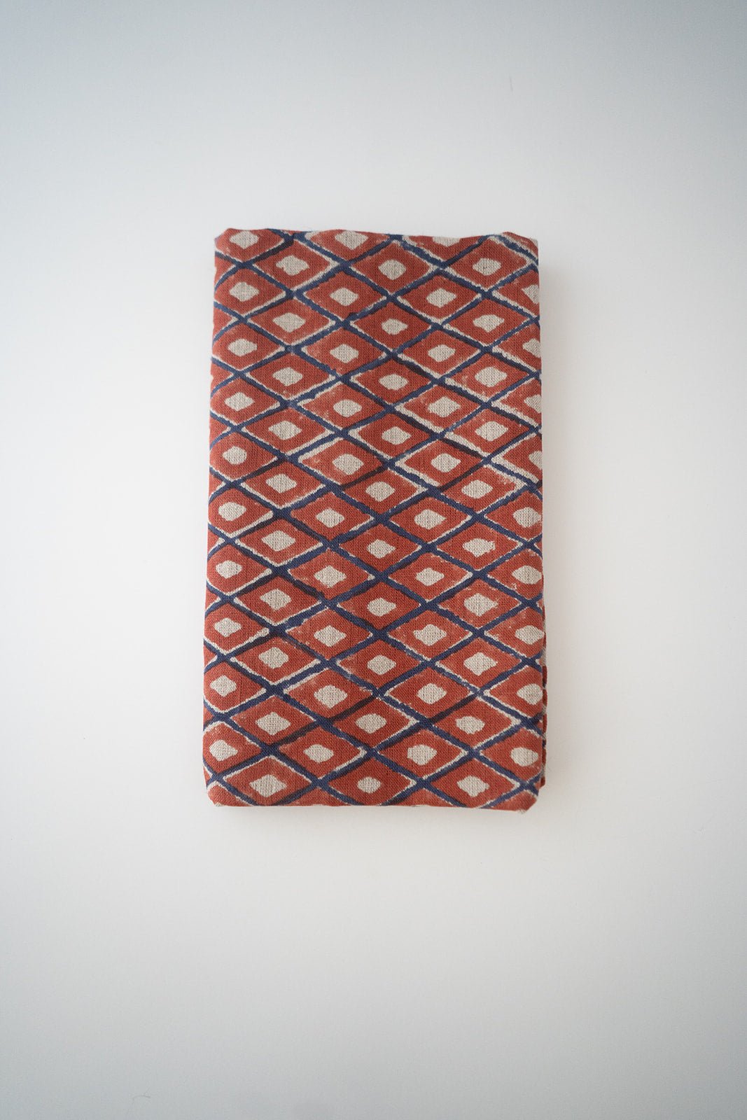 Hand Block Printed Table Runner (Flax Linen) - Ikat, Terracotta