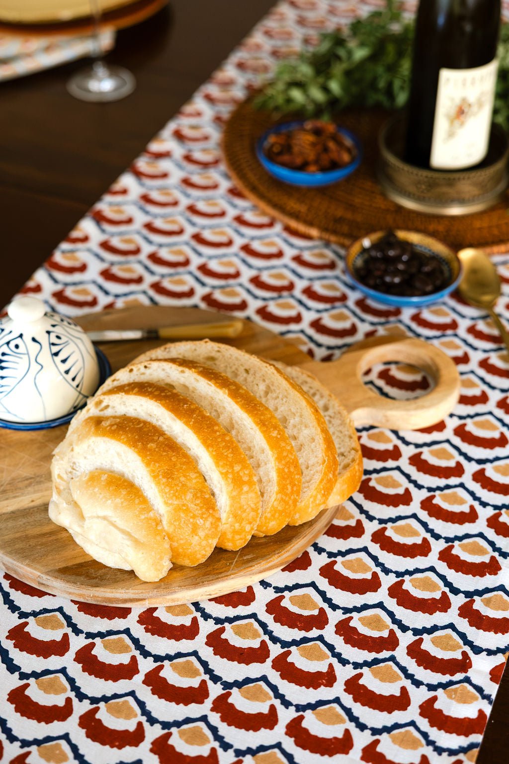 Hand Block Printed Table Runner - Modern Poppy, Terracotta