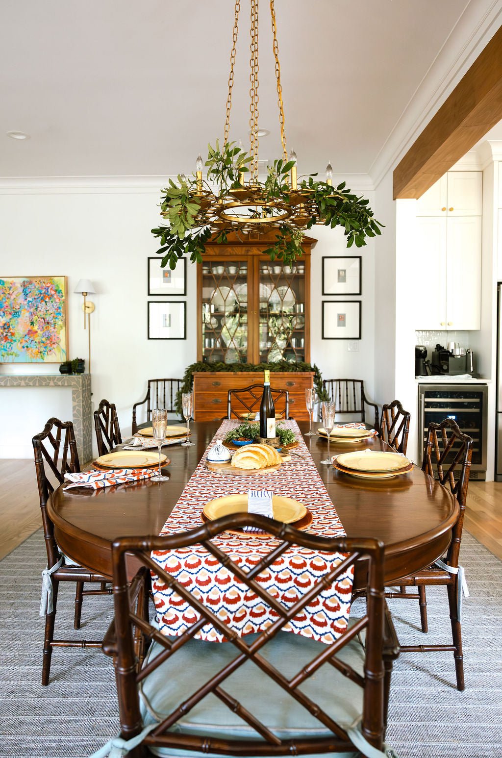 Hand Block Printed Table Runner - Modern Poppy, Terracotta