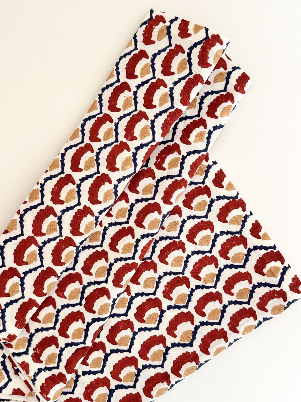 Hand Block Printed Table Runner - Modern Poppy, Terracotta
