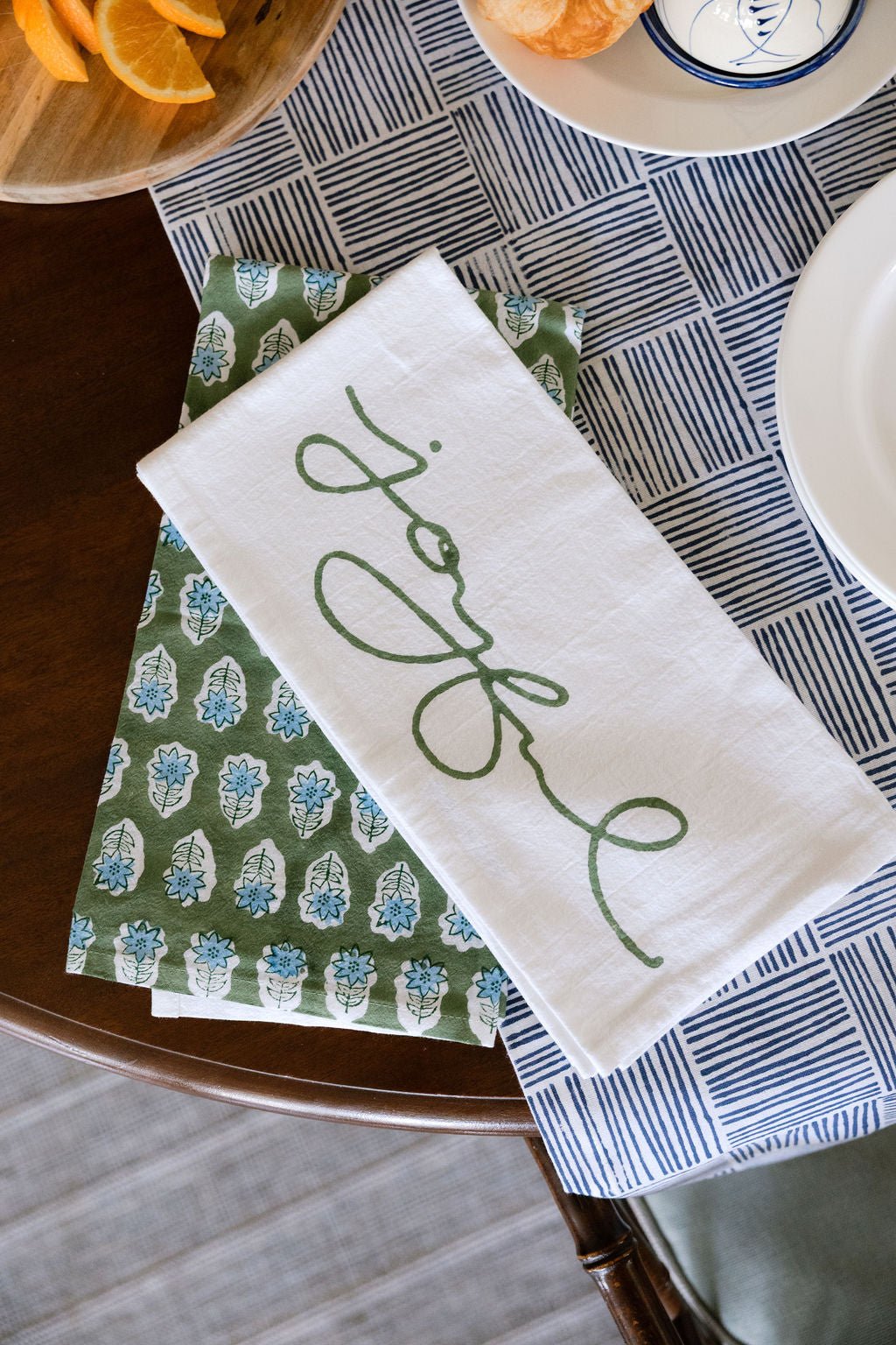 Hand Block Printed Table Runner - Stripe, Navy