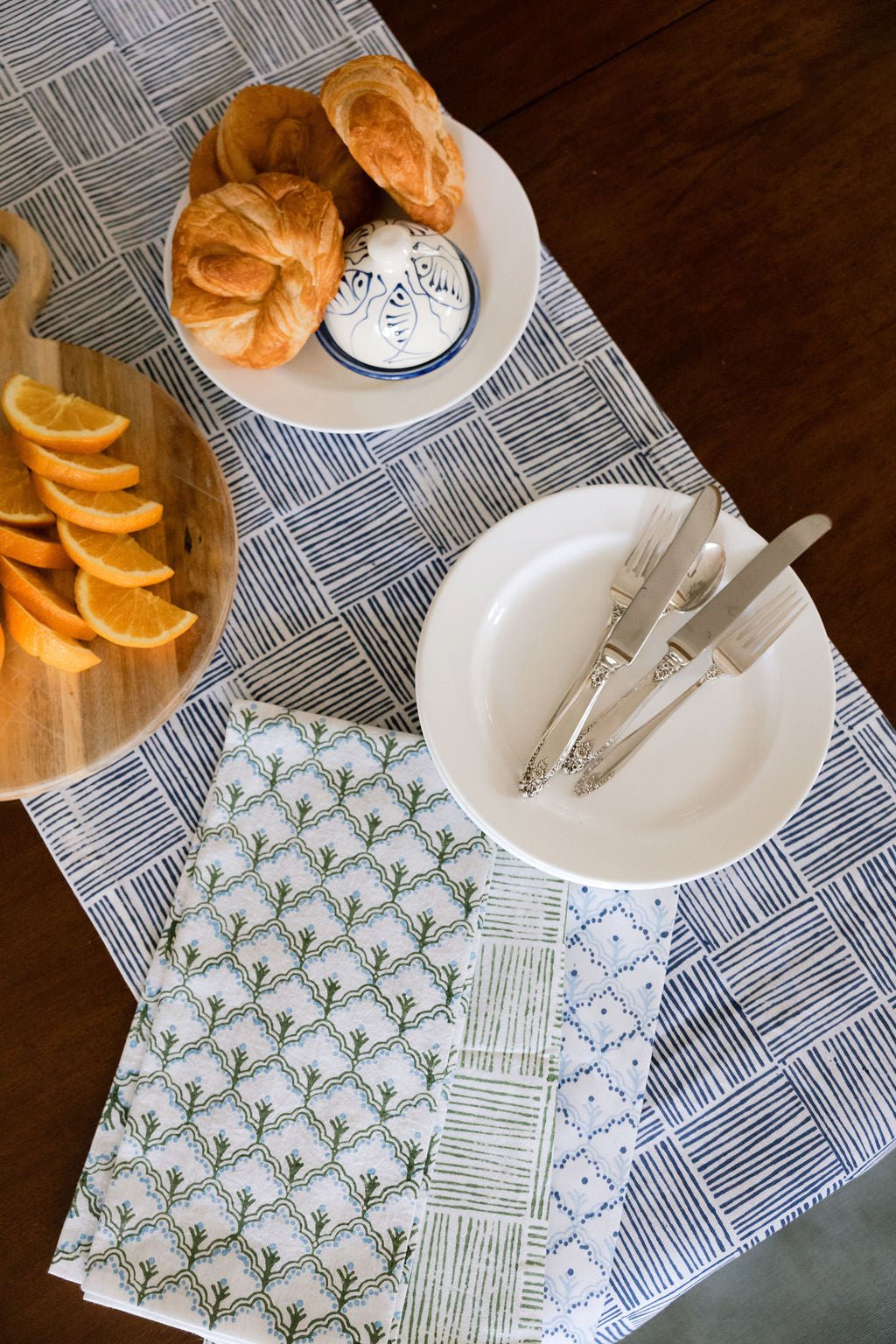 Hand Block Printed Table Runner - Stripe, Navy