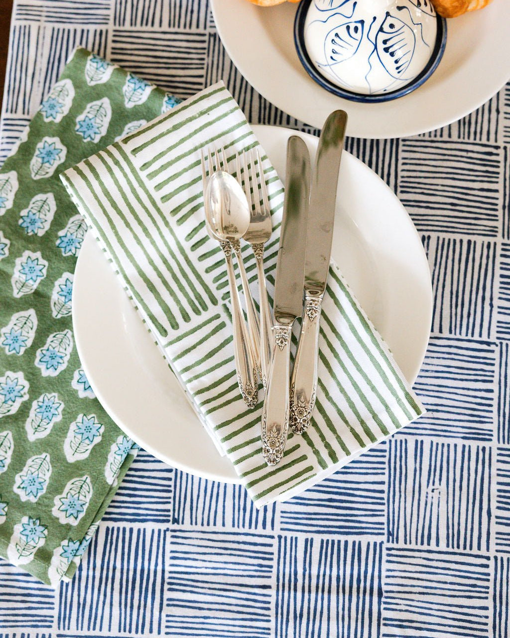 Hand Block Printed Table Runner - Stripe, Navy