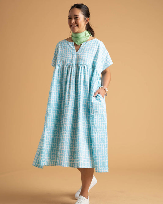 Meadow Dress - Messy Dots in Cerulean