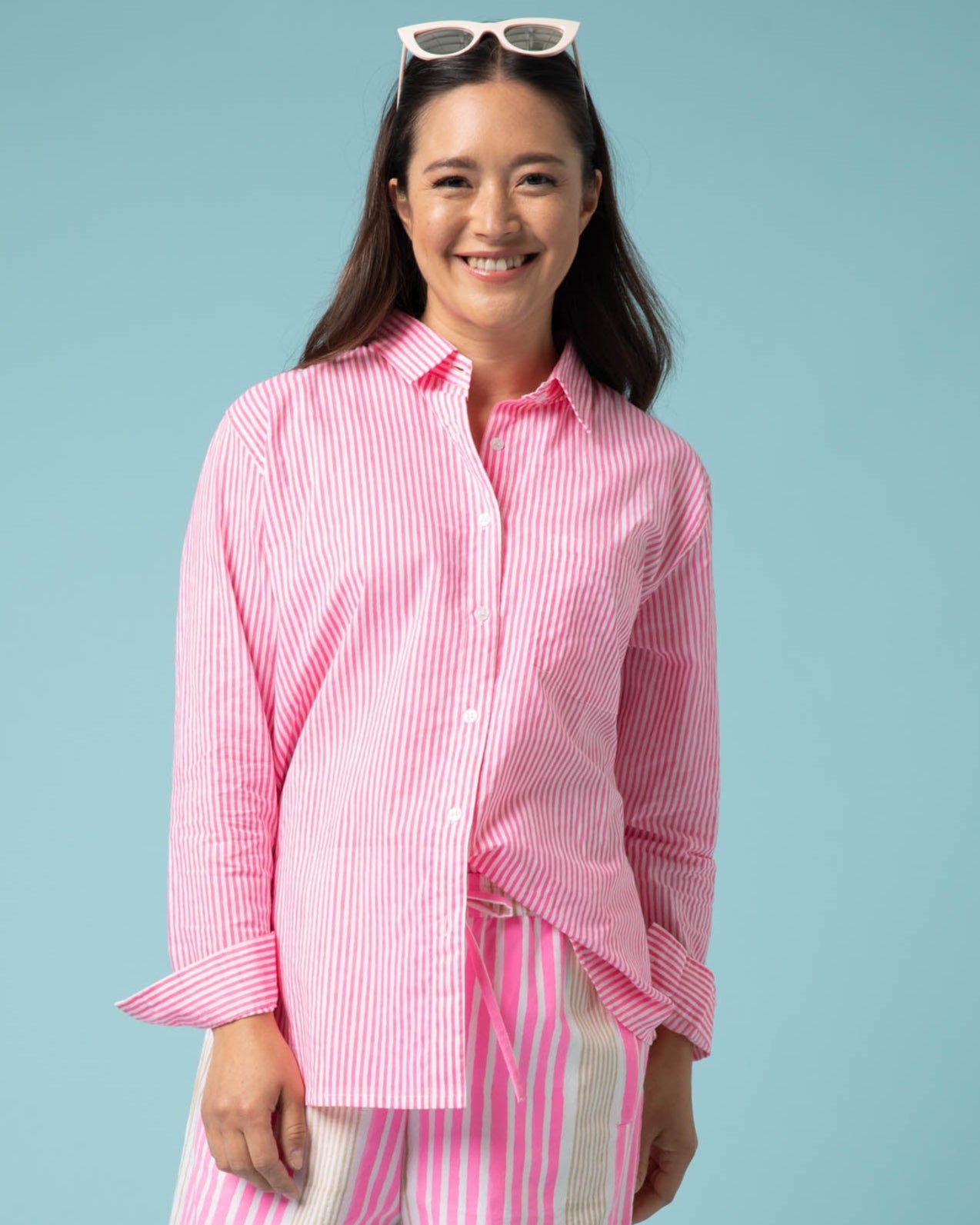 Good Boyfriend Shirt - Menswear Stripe Neon Pink