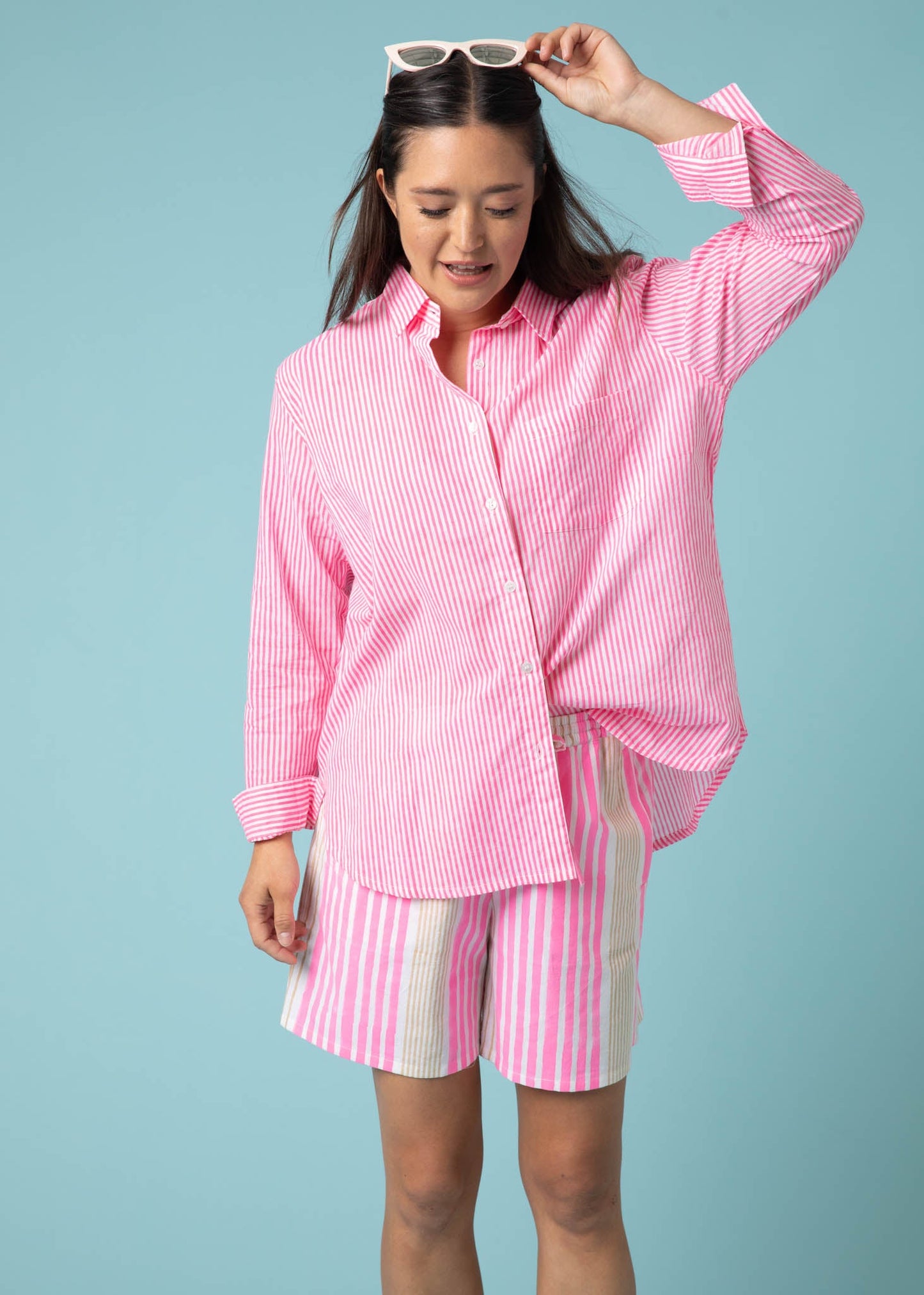 Good Boyfriend Shirt - Menswear Stripe Neon Pink