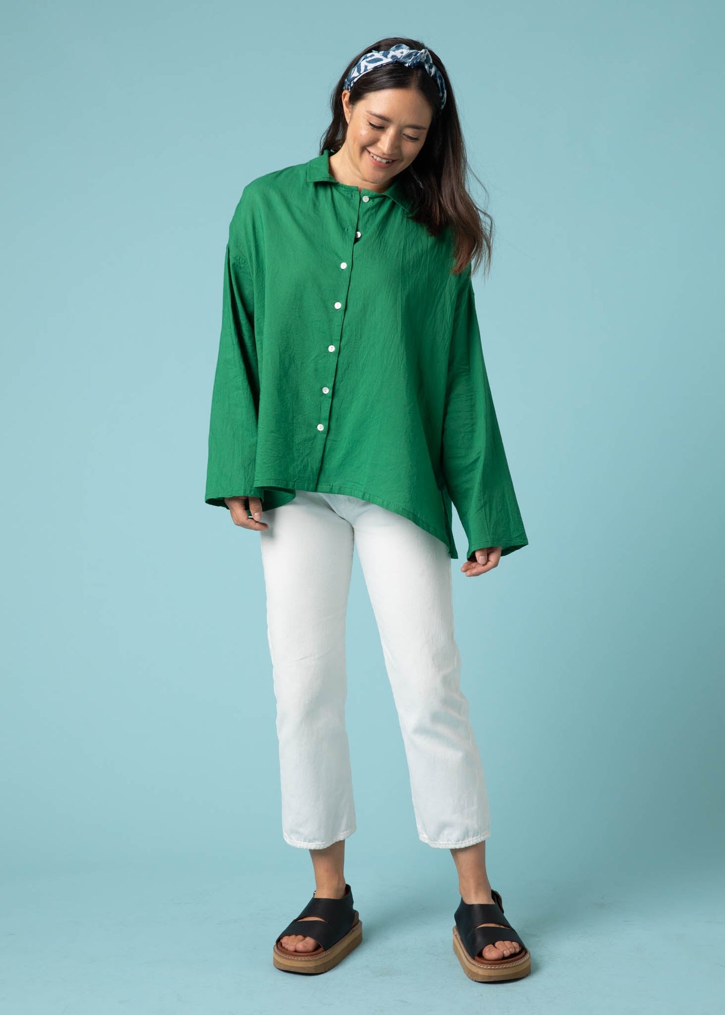 Relaxed Boyfriend Shirt - Kelly Green - FINAL SALE