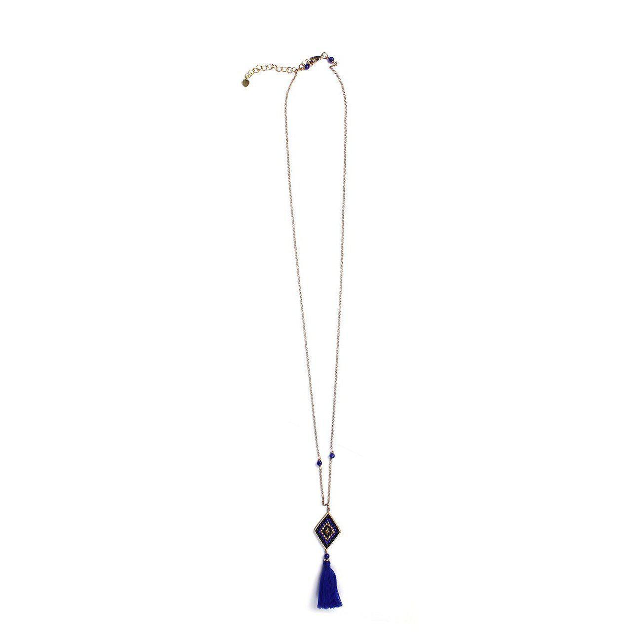 Hmong Blue Diamond Tassel Long Necklace - Thailand