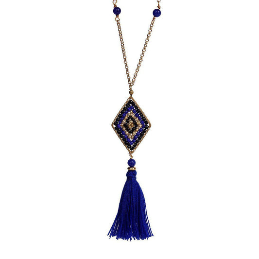 Hmong Blue Diamond Tassel Long Necklace - Thailand