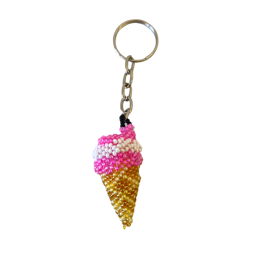 Ice Cream Cone Seed Bead Keychain - Guatemala