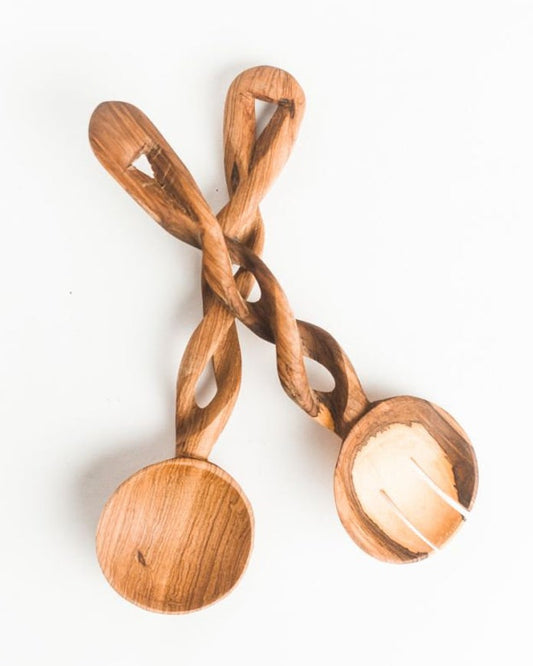 Olive Wood Spiral Salad Servers