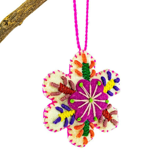 Snowflake Felted Wool Handmade Ornament - Mexico