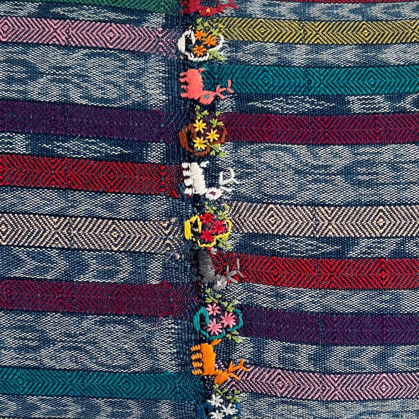 Handwoven Vintage Fabric Long Lumbar Pillow with Embroidery