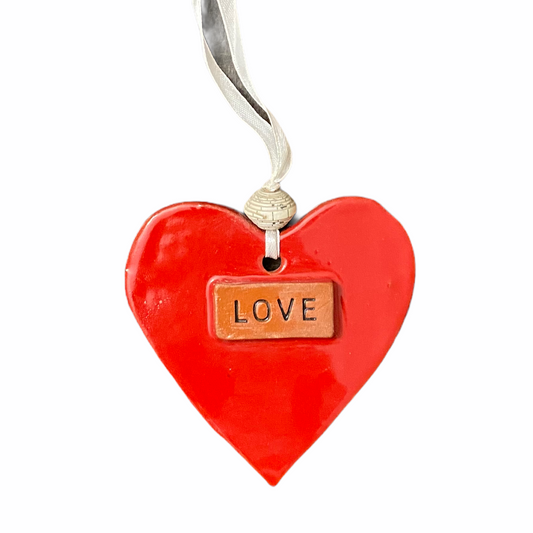 Ceramic Heart Ornament - Red Love