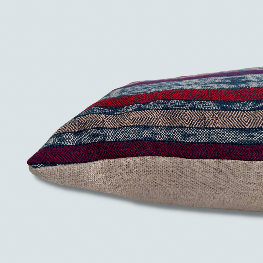 Handwoven Vintage Fabric Long Lumbar Pillow with Embroidery