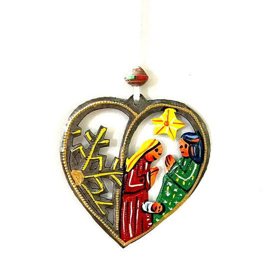 Painted Heart Nativity Ornament