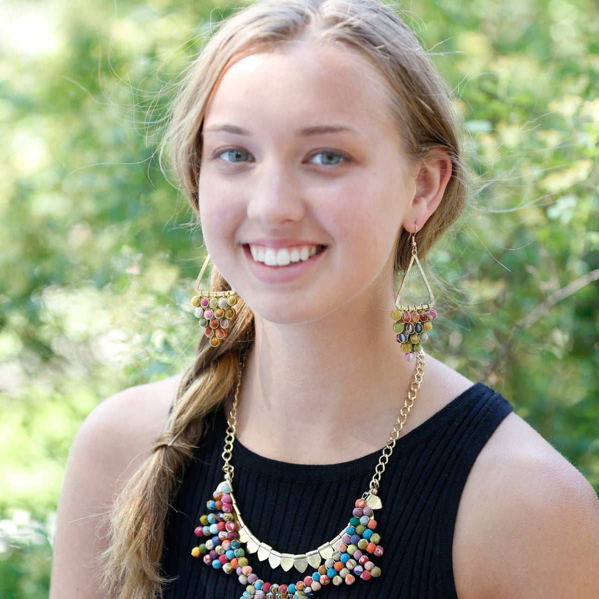 Kantha Reflective Chandelier Earrings