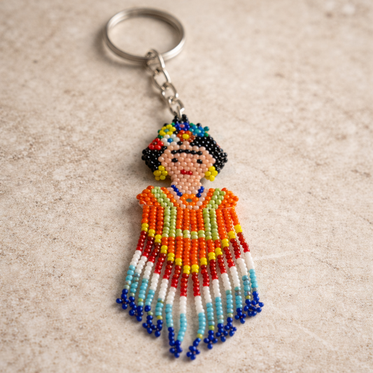 Frida Kahlo Seed Bead Keychain Handmade Beaded Keychain Fair Trade - Guatemala