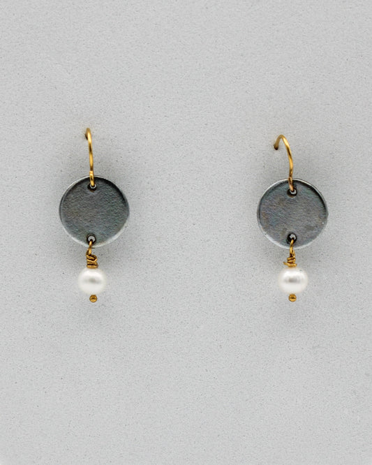 Free Earrings | Freshwater Pearl & Repurposed Steel Automotive Parts | Gold Plated Ear Wire